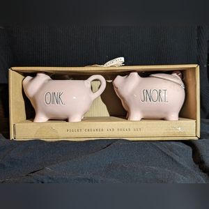 Rae Dunn Piglet 'OINK' 'SNORT' Ceramic Pig Creamer and Sugar Set of 2 Pink NEW